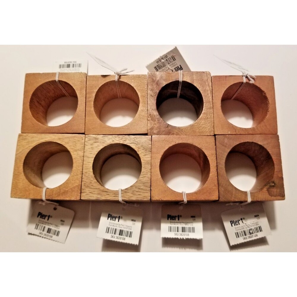 Pier 1 Napkin Ring Holders Mid Century Modern Look  Wood  Square Set of 8